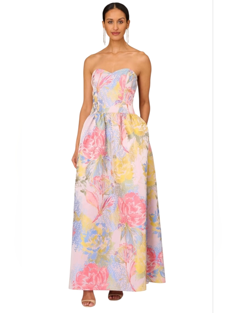 Aidan Mattox Floral Jacquard Strapless Gown